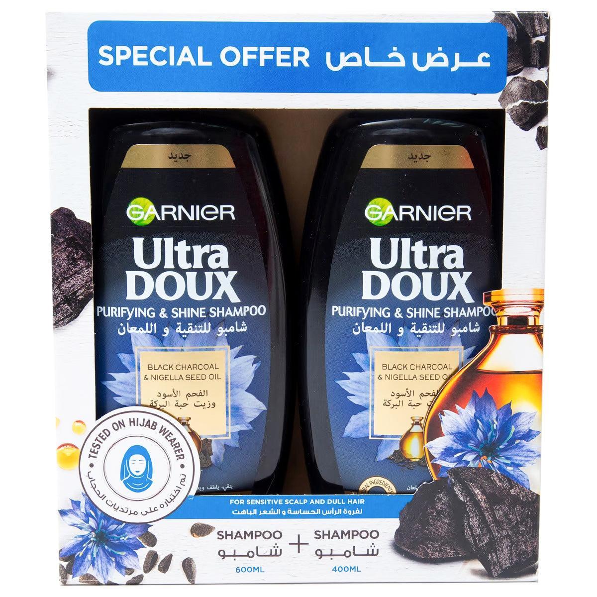 Garnier Ultra Doux Black Charcoal & Nigella Seed Shampoo - 600ml+400ml