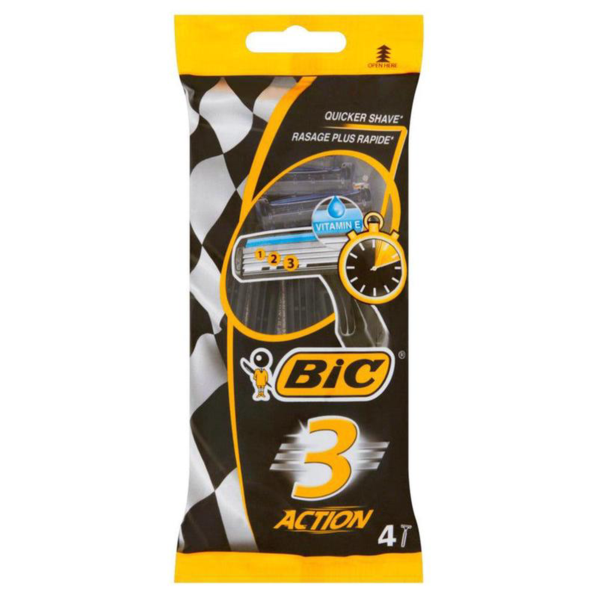 (NET) Bic Shaver 3 Action Razors For Men 4 Pieces